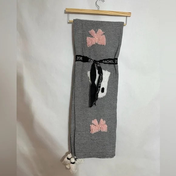 NWT Rachel Zoe Black White Striped Ghost Bow Halloween Tassel Throw Blanket - Picture 4 of 4